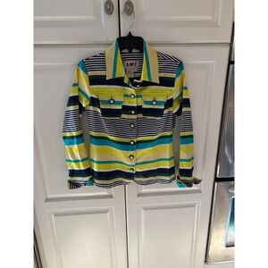 AMPM Striped Button Up Shirt‎ Long Sleeve Yellow Blue Green Navy Size S